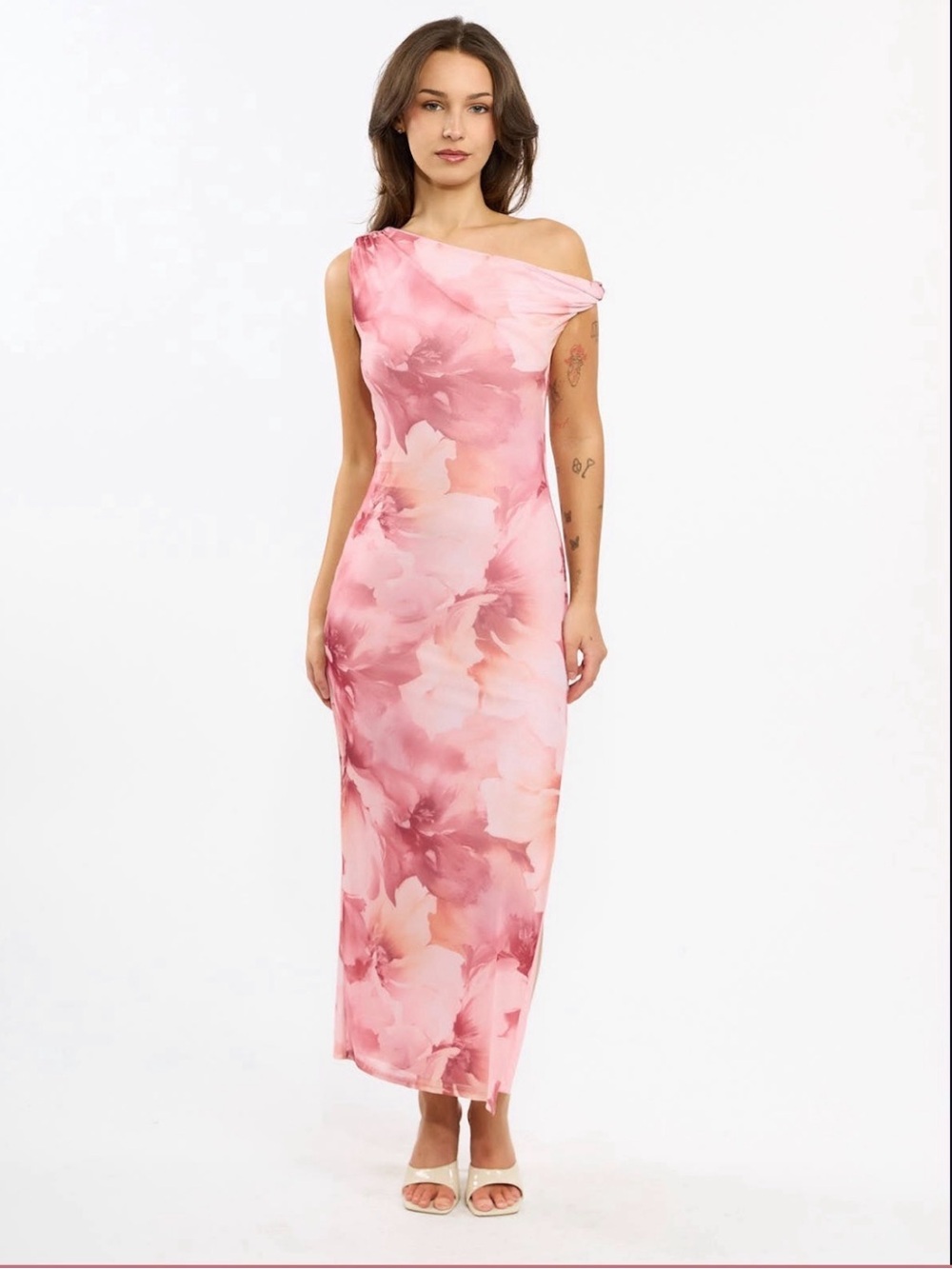 Envy and Grace One-Shoulder Pink Floral Dress